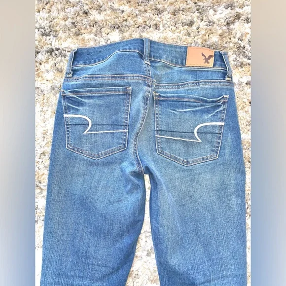 American Eagle Outfitters Ladies sz 0 Short Blue Jeggings Mid Rise Super Stretch - Picture 3 of 5